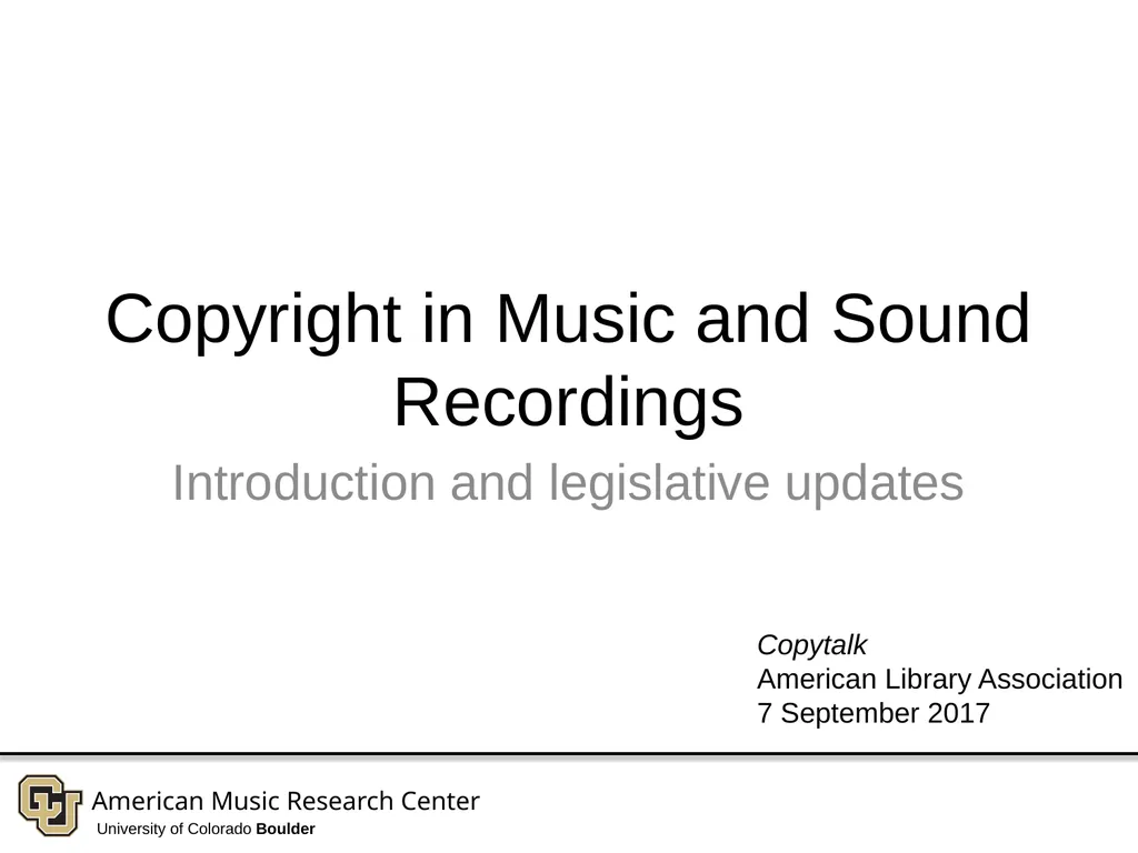 Copyright in Music and Sound Recordings - slide 1 of 30