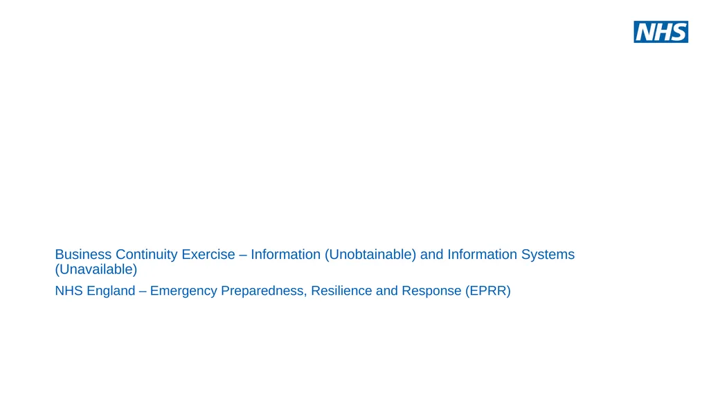 Business Continuity Exercise – Information - slide 1 of 16