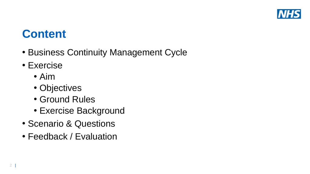 Business Continuity Exercise – Information - slide 2 of 16