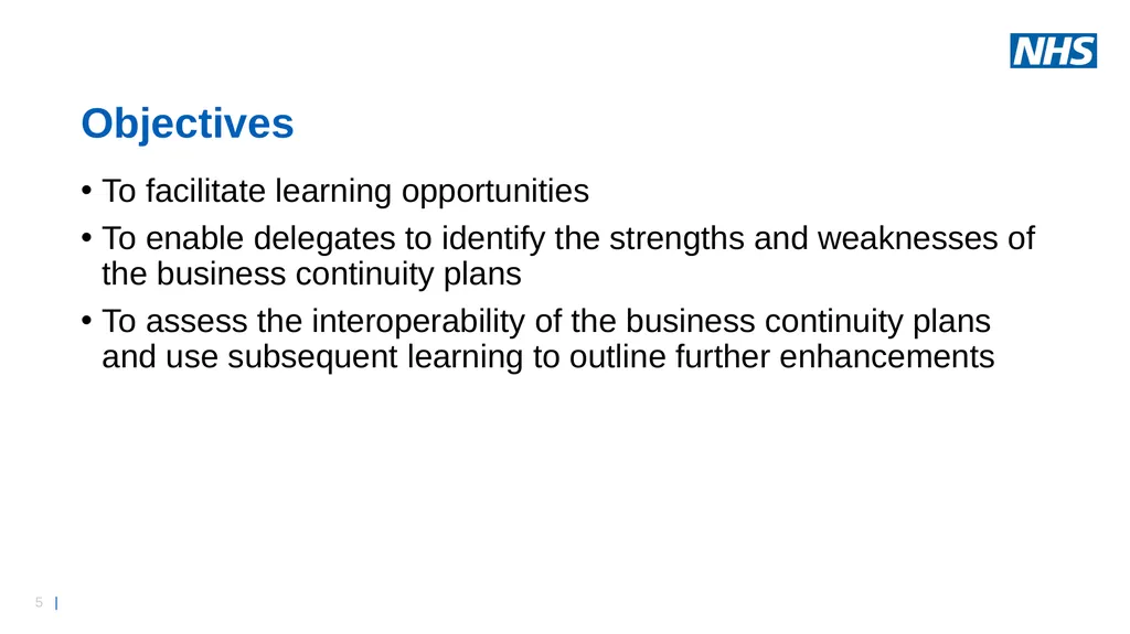 Business Continuity Exercise – Information - slide 5 of 16