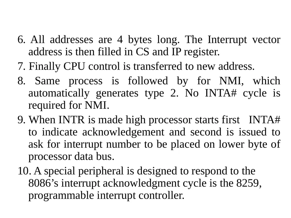 Interrupt Processing Sequence The X86 processors - slide 3 of 10