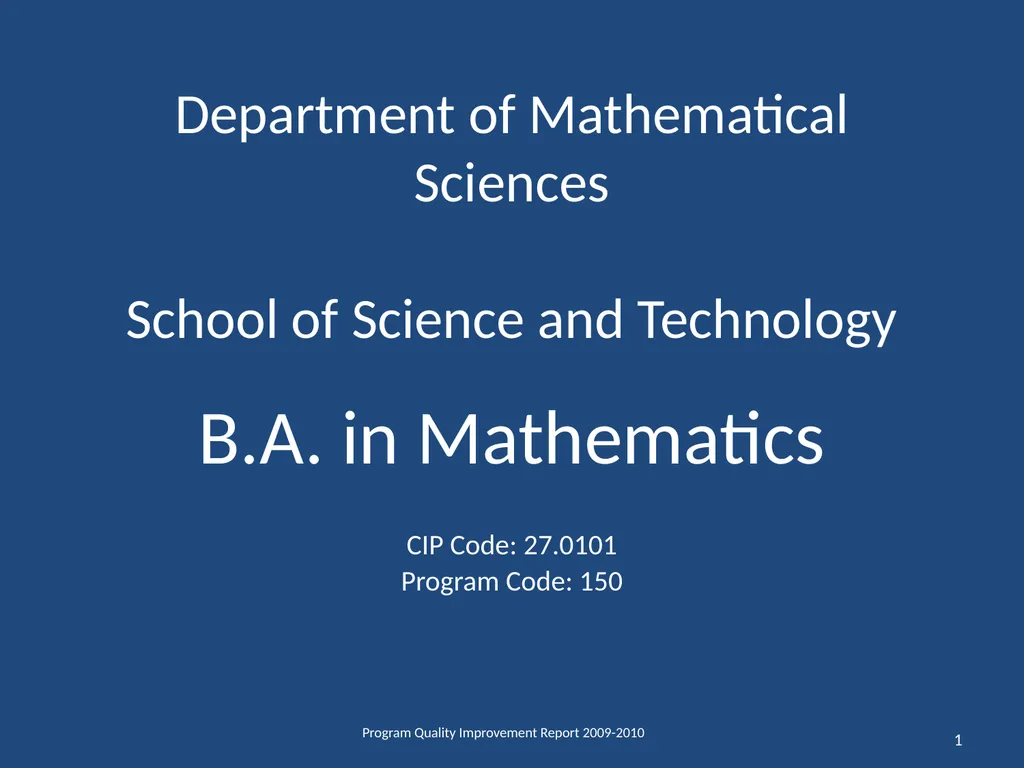Department of Mathematical Sciences School of