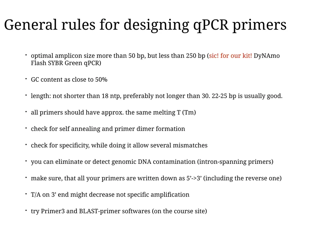 Primer design General rules for selecting GOI It - slide 13 of 18