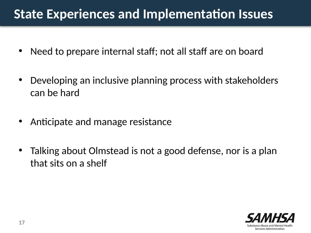 Olmstead Planning – Where do we stand? Kevin - slide 17 of 37