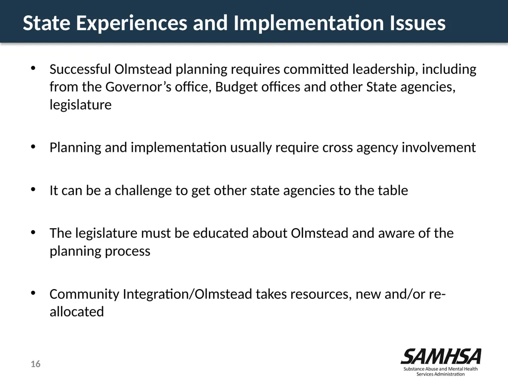 Olmstead Planning – Where do we stand? Kevin - slide 16 of 37