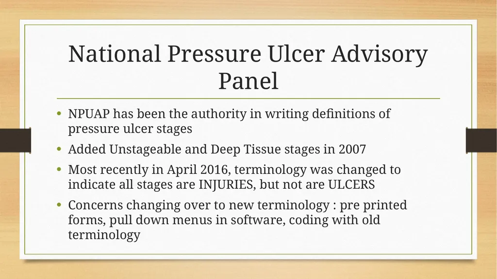 Pressure Ulcers/Injuries Changes in Terminology - slide 3 of 13