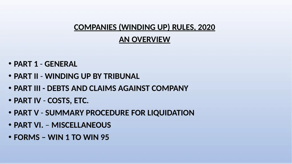 COMPANIES (WINDING UP) RULES, 2020 AN OVERVIEW - slide 1 of 110