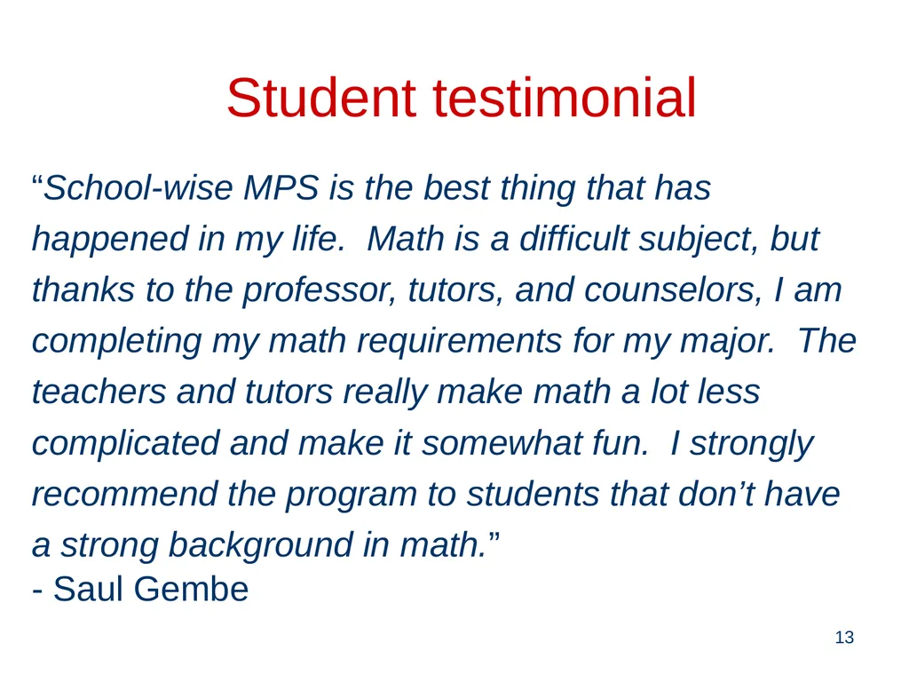 Math Performance Success Diane Mathios - slide 13 of 34