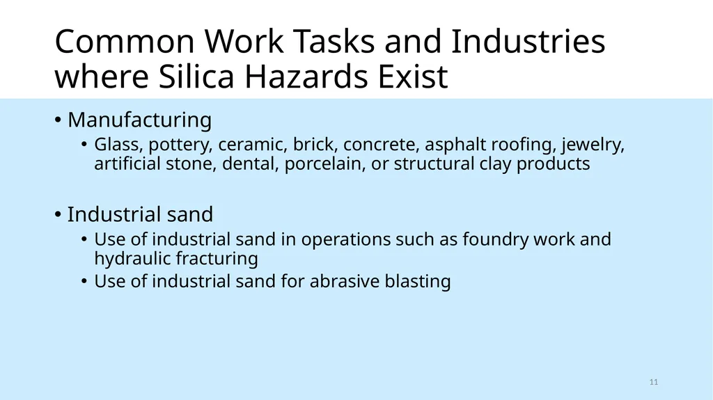 Respirable Crystalline Silica Employee Safety - slide 11 of 31