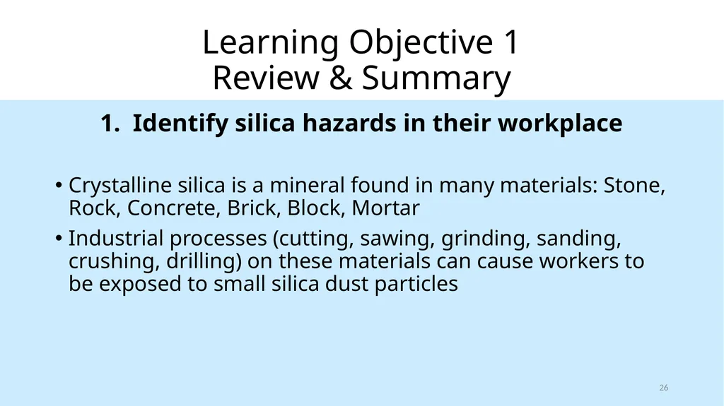Respirable Crystalline Silica Employee Safety - slide 26 of 31