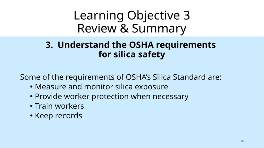 Respirable Crystalline Silica Employee Safety - slide 28 of 31