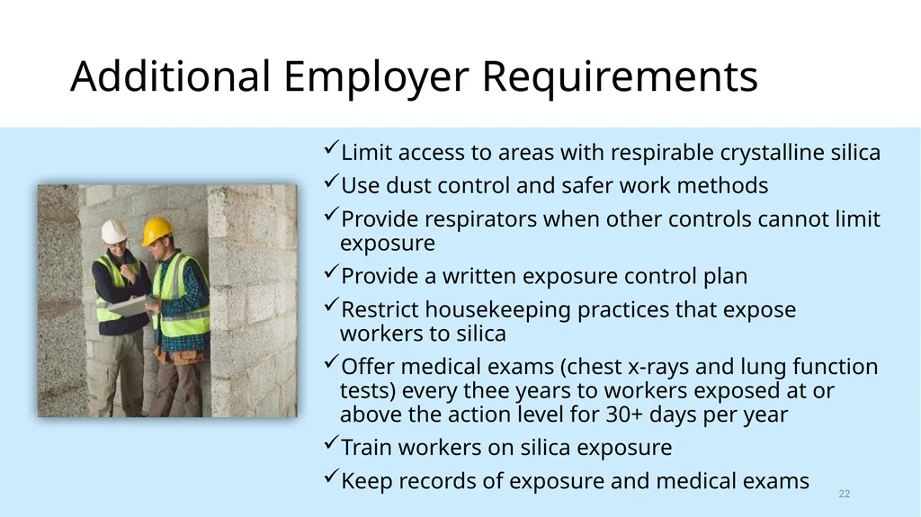 Respirable Crystalline Silica Employee Safety - slide 22 of 31