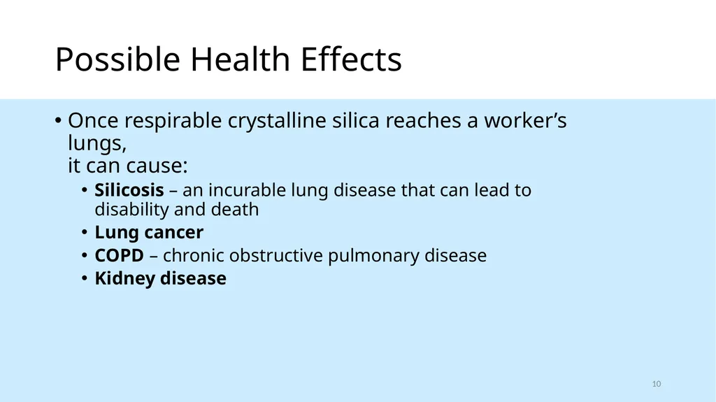 Respirable Crystalline Silica Employee Safety - slide 10 of 31