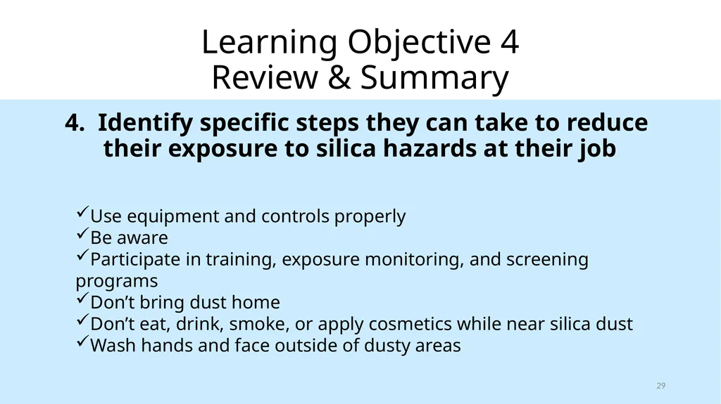 Respirable Crystalline Silica Employee Safety - slide 29 of 31