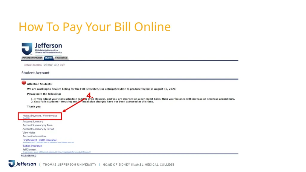 PAYING YOUR BILL AT THOMAS JEFFERSON UNIVERSITY - slide 6 of 26