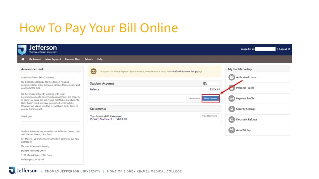 PAYING YOUR BILL AT THOMAS JEFFERSON UNIVERSITY - slide 8 of 26