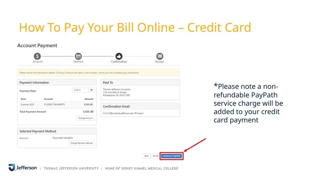 PAYING YOUR BILL AT THOMAS JEFFERSON UNIVERSITY - slide 12 of 26