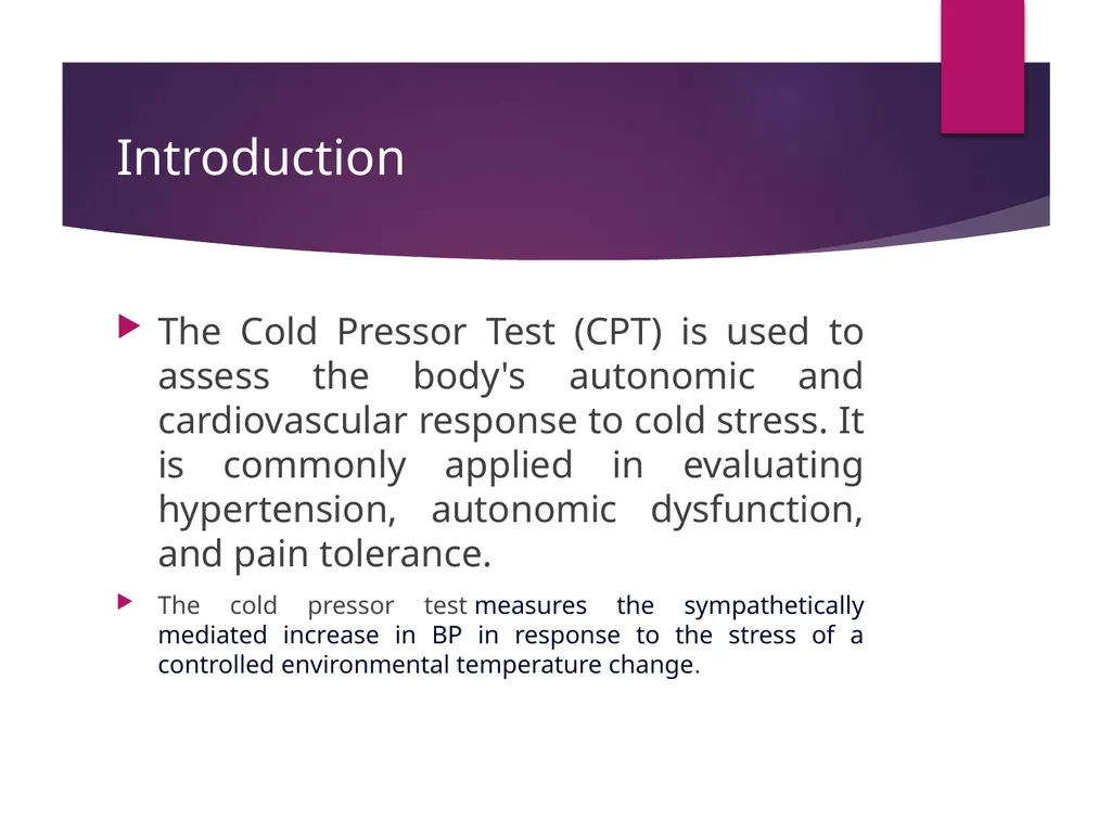 Cold Pressor Test Methodology, Interpretation, and - slide 2 of 16