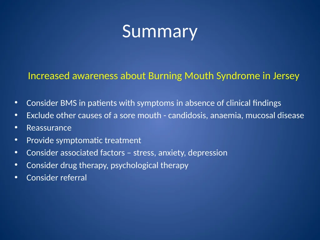 Burning Mouth Syndrome - a frequently unrecognised - slide 25 of 26