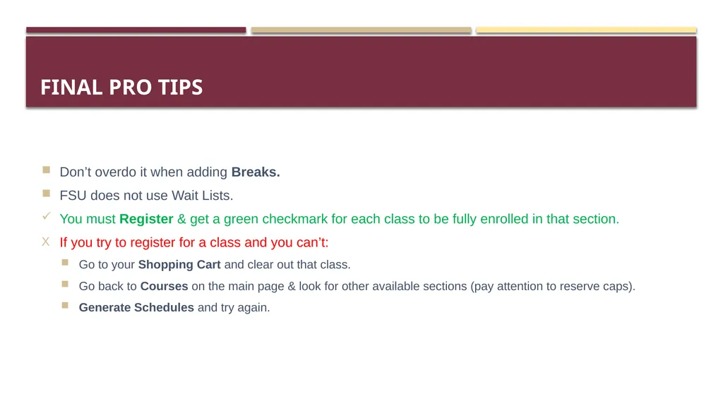 Schedule Assistant Course Registration Tips - slide 17 of 18