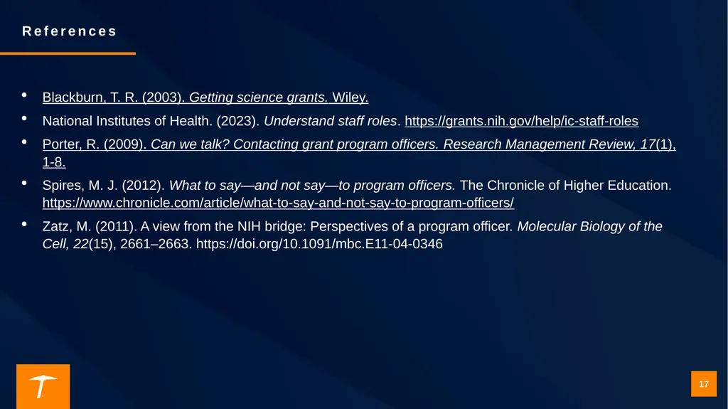 Contacting a Program Officer: Best Practices for - slide 17 of 19