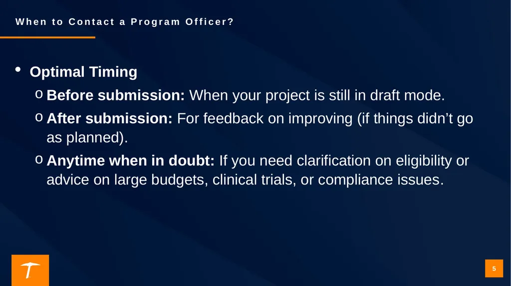 Contacting a Program Officer: Best Practices for - slide 5 of 19
