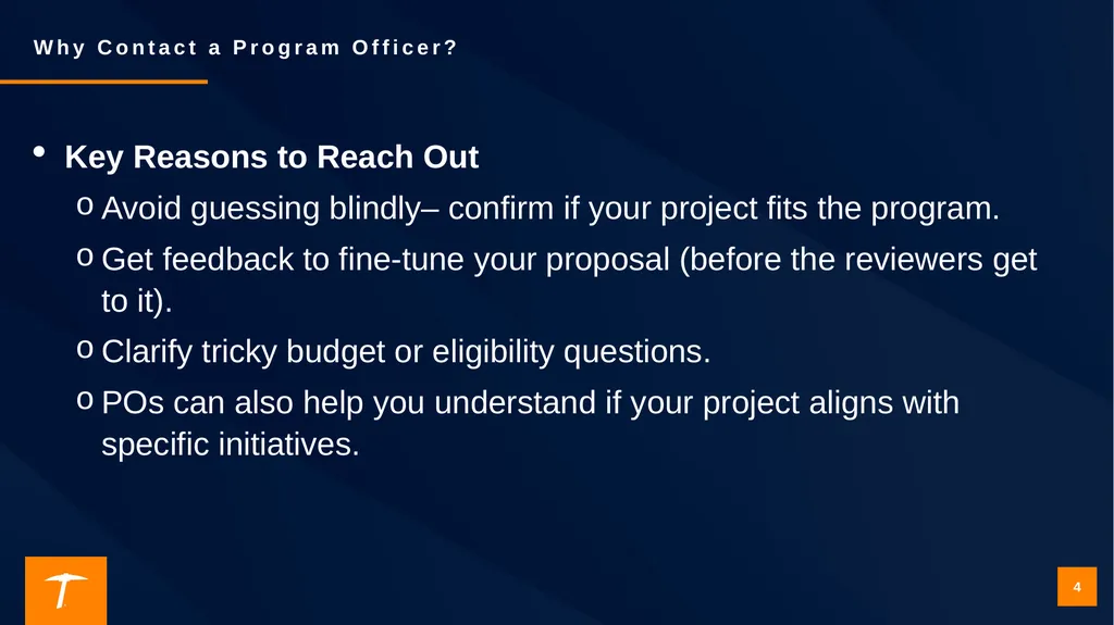 Contacting a Program Officer: Best Practices for - slide 4 of 19