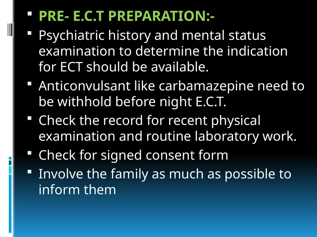 ElECTROCONVULSIVE THERAPY (E.C.T) INTRODUCTION:- - slide 20 of 32