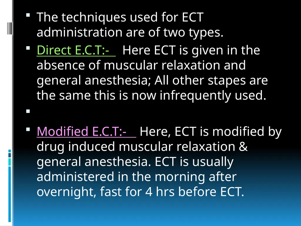 ElECTROCONVULSIVE THERAPY (E.C.T) INTRODUCTION:- - slide 16 of 32