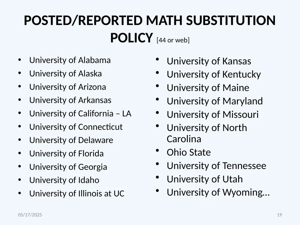 CORE MATH COURSE SUBSTITUTION POLICY PROPOSAL WILL - slide 19 of 21