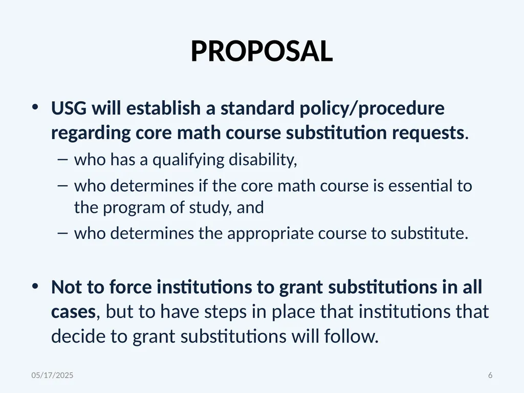 CORE MATH COURSE SUBSTITUTION POLICY PROPOSAL WILL - slide 6 of 21