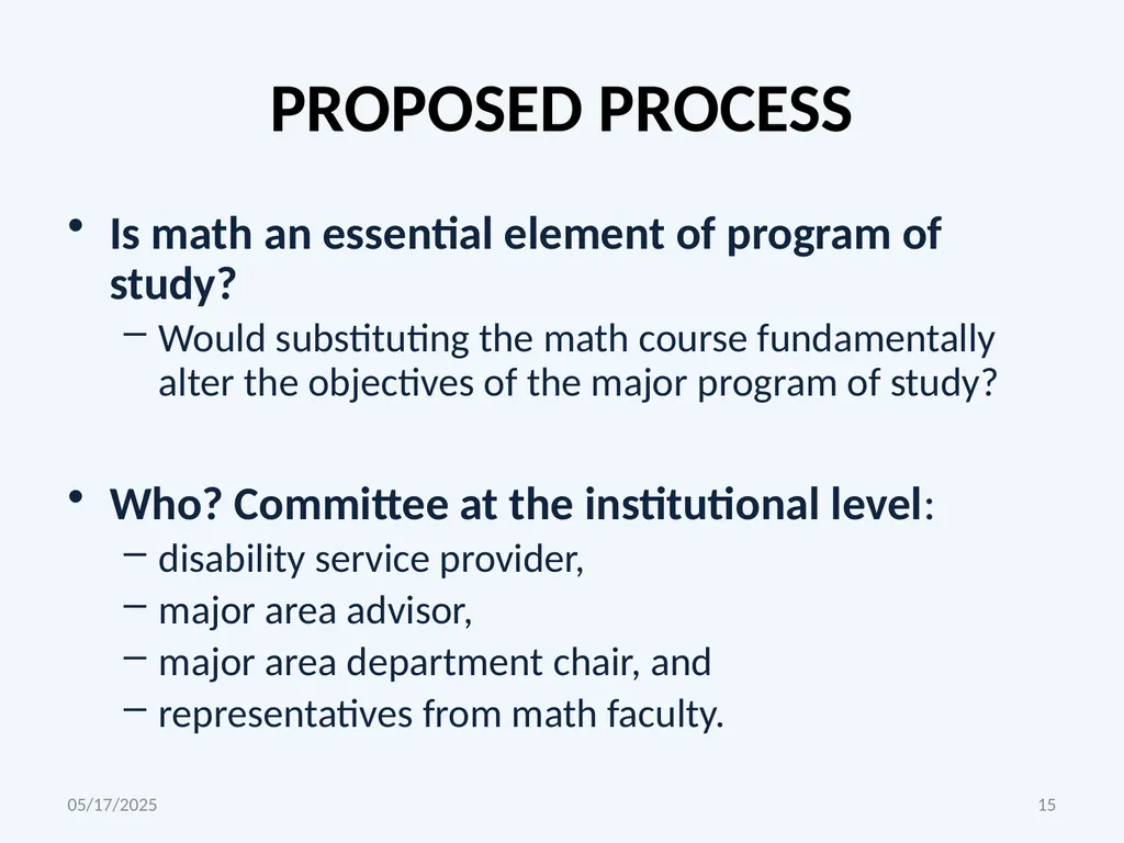 CORE MATH COURSE SUBSTITUTION POLICY PROPOSAL WILL - slide 15 of 21