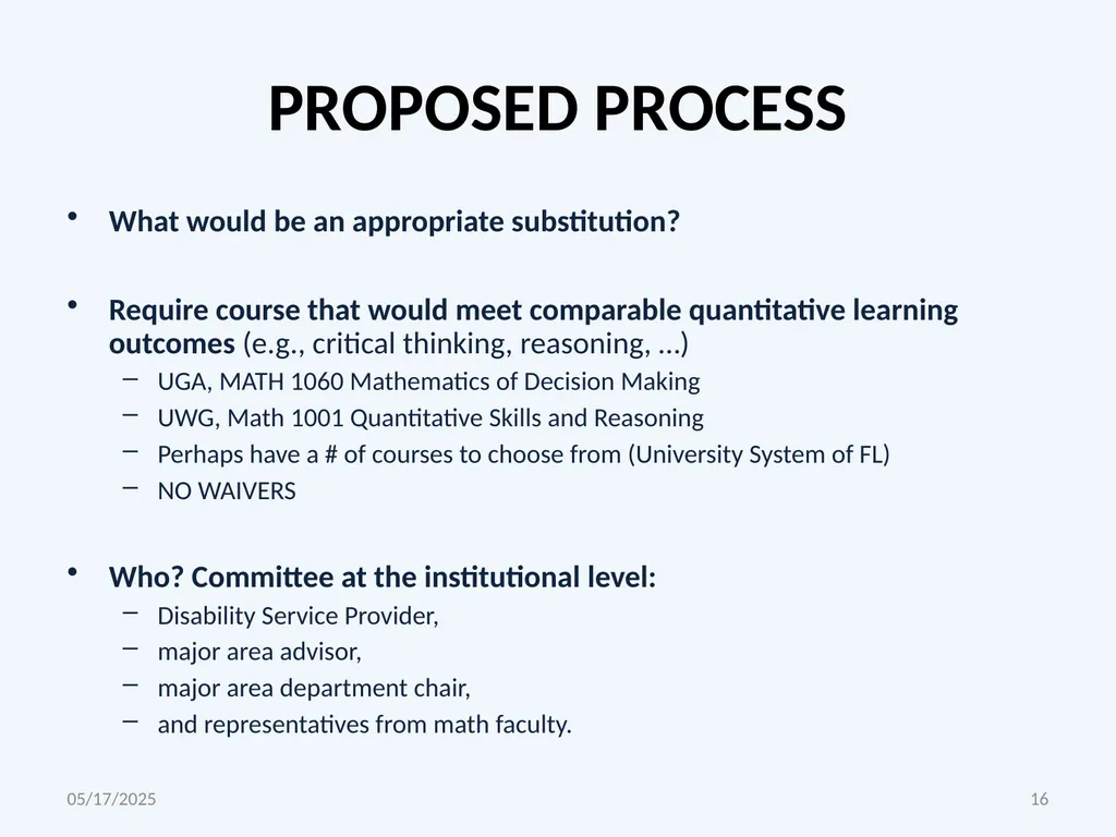 CORE MATH COURSE SUBSTITUTION POLICY PROPOSAL WILL - slide 16 of 21