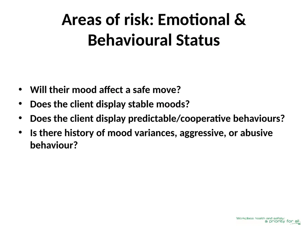Client Mobility Risk Assessment SASWH acknowledges - slide 13 of 31