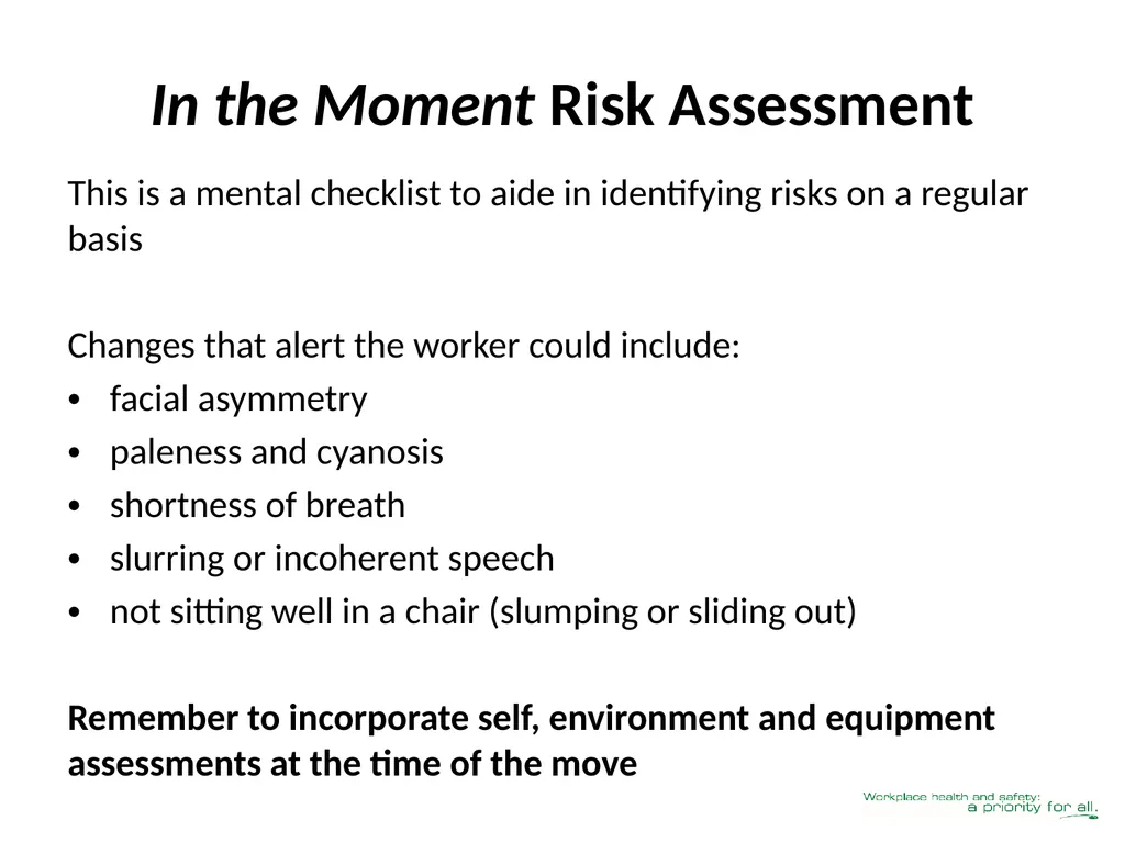 Client Mobility Risk Assessment SASWH acknowledges - slide 29 of 31
