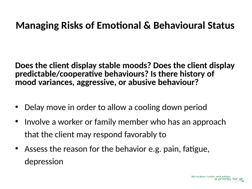 Client Mobility Risk Assessment SASWH acknowledges - slide 15 of 31