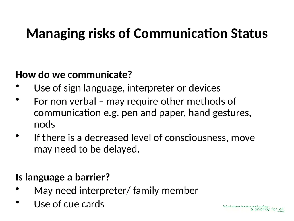 Client Mobility Risk Assessment SASWH acknowledges - slide 8 of 31