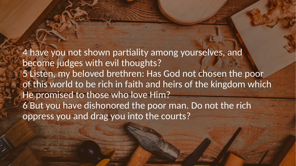 No Preferential Treatment (2:1-9) 1 My brethren, - slide 3 of 9