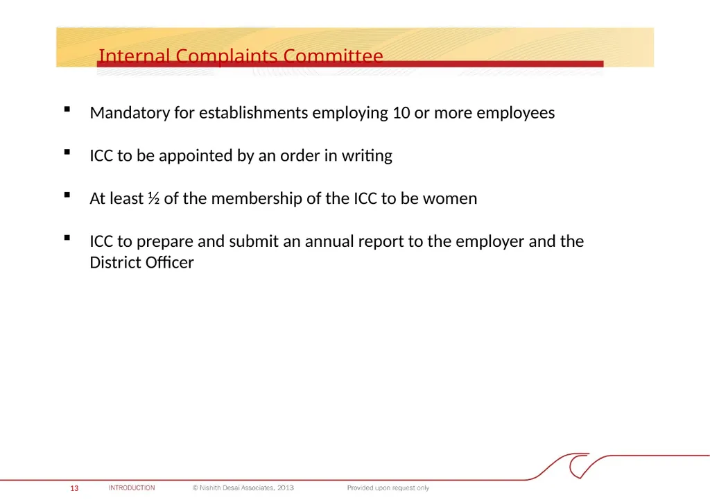 INDIA: PROHIBITION OF SEXUAL HARASSMENT AT THE - slide 14 of 28