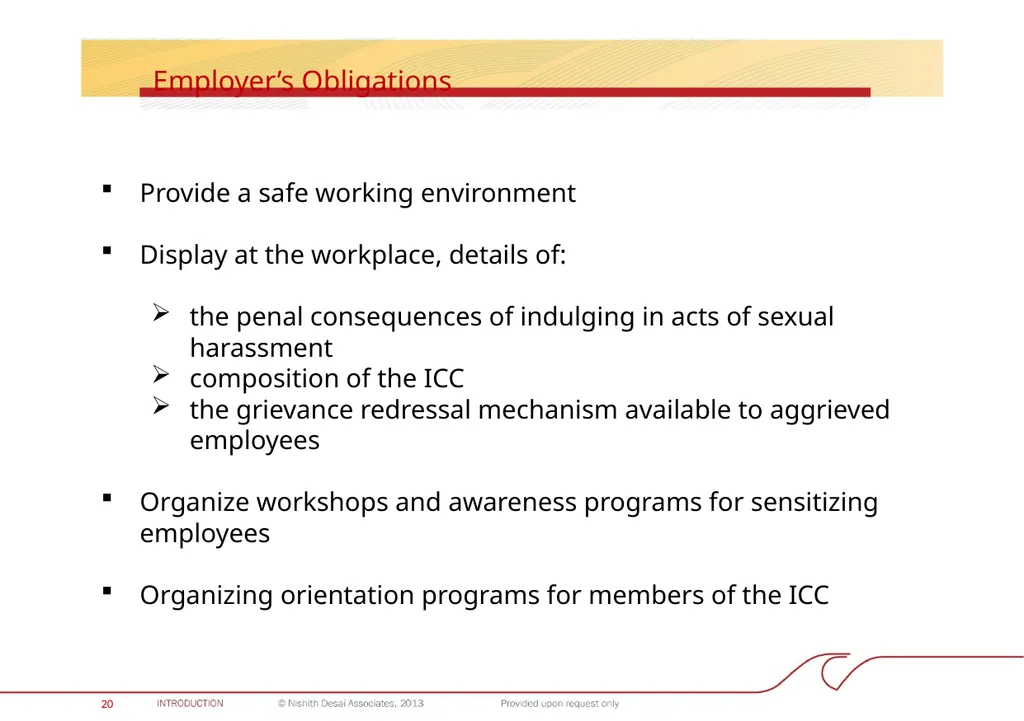 INDIA: PROHIBITION OF SEXUAL HARASSMENT AT THE - slide 21 of 28