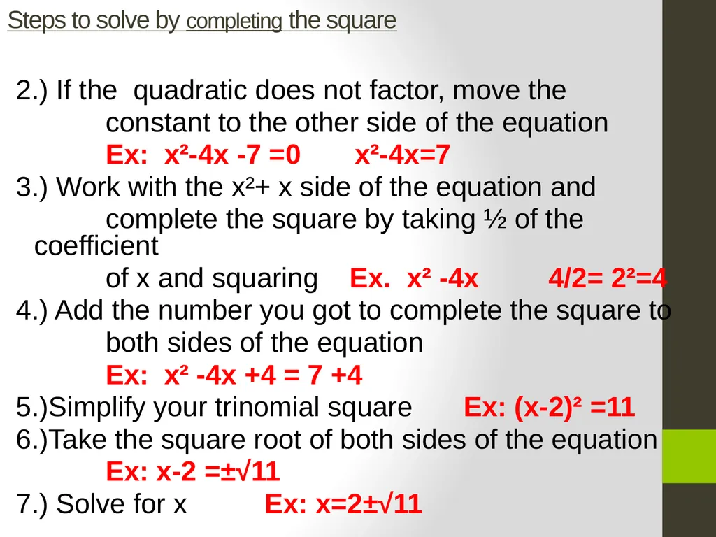 2.4 Completing the Square Objective: To complete a - slide 6 of 15