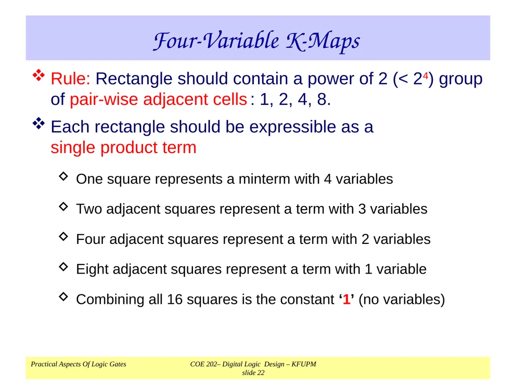 K-Map Simplification COE 202 Digital Logic Design - slide 22 of 46
