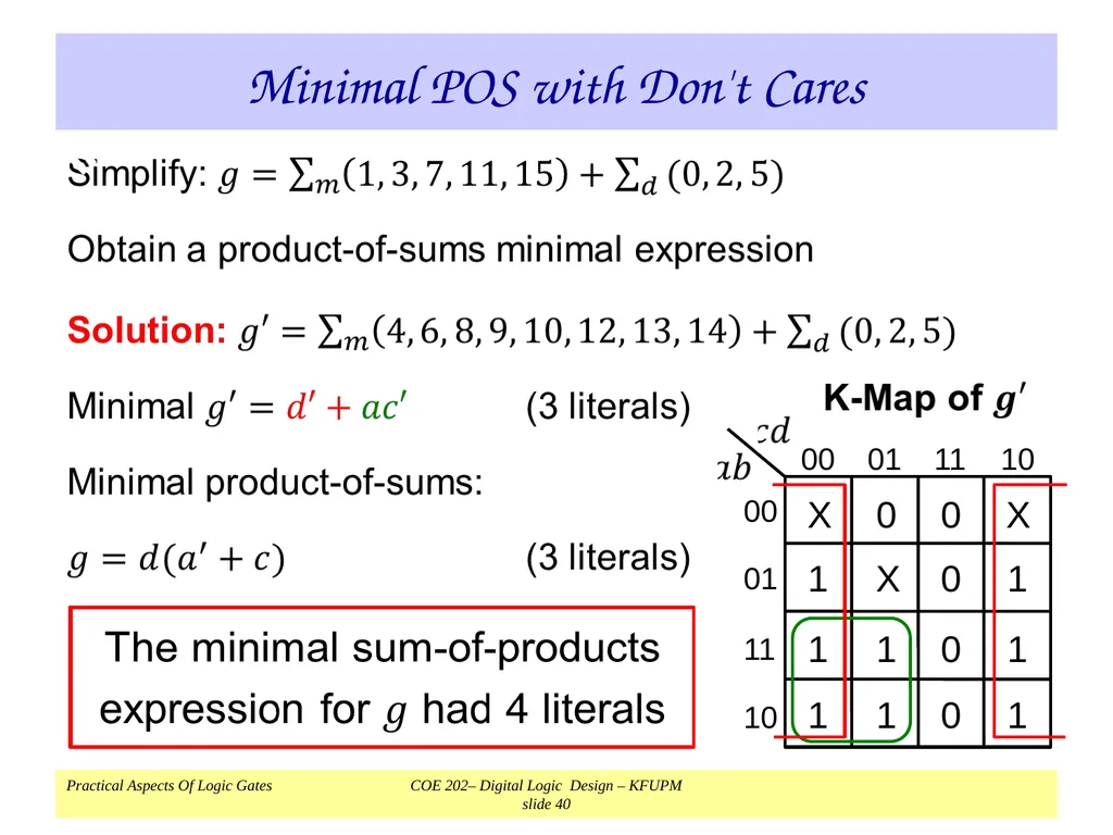 K-Map Simplification COE 202 Digital Logic Design - slide 40 of 46