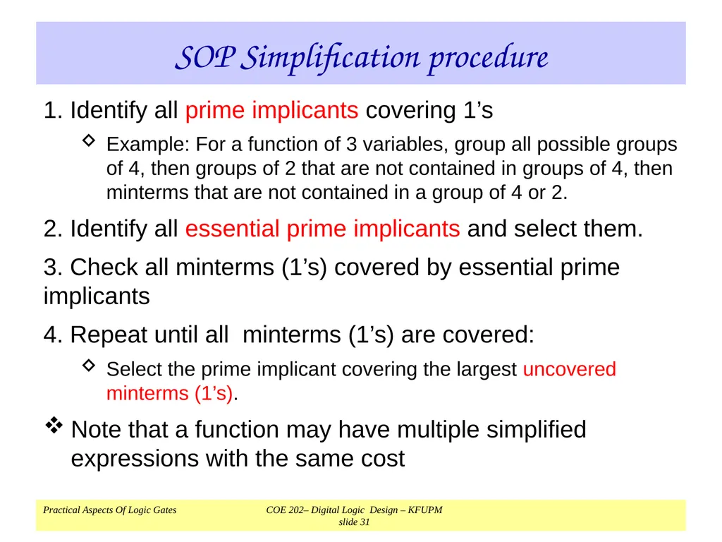 K-Map Simplification COE 202 Digital Logic Design - slide 31 of 46