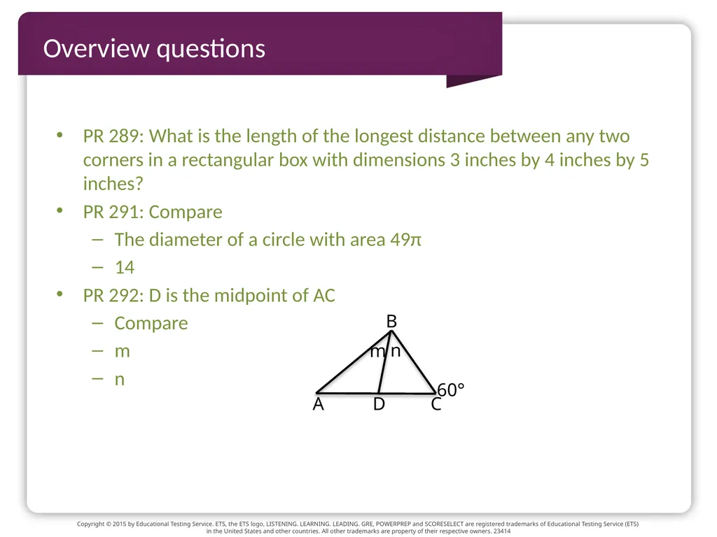 GRE TEST prep Geometry Beth Bowman, Ph.D. VSSA GRE - slide 11 of 15