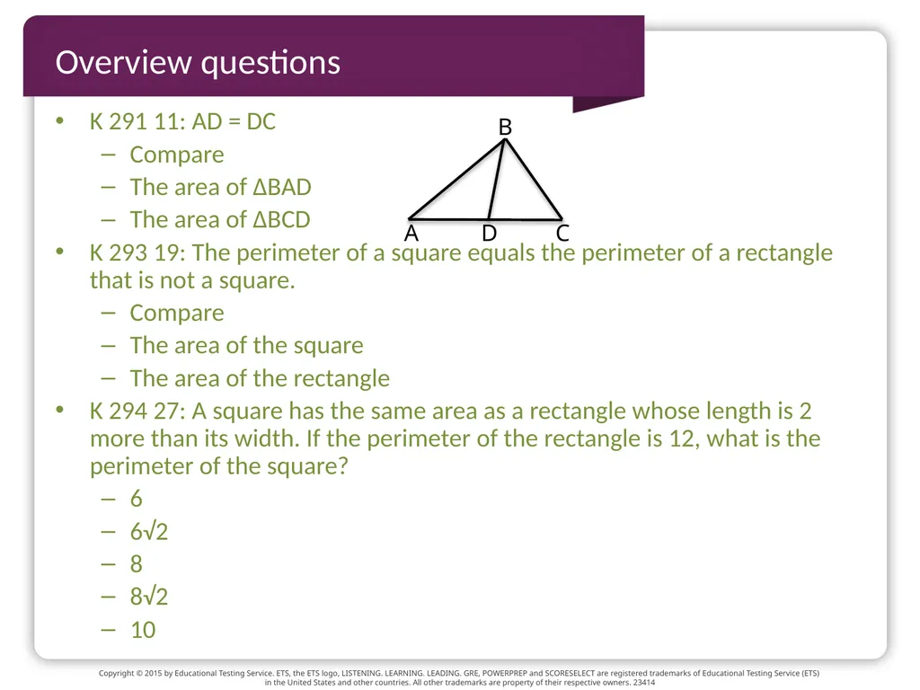 GRE TEST prep Geometry Beth Bowman, Ph.D. VSSA GRE - slide 12 of 15