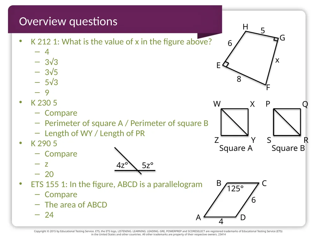 GRE TEST prep Geometry Beth Bowman, Ph.D. VSSA GRE - slide 13 of 15