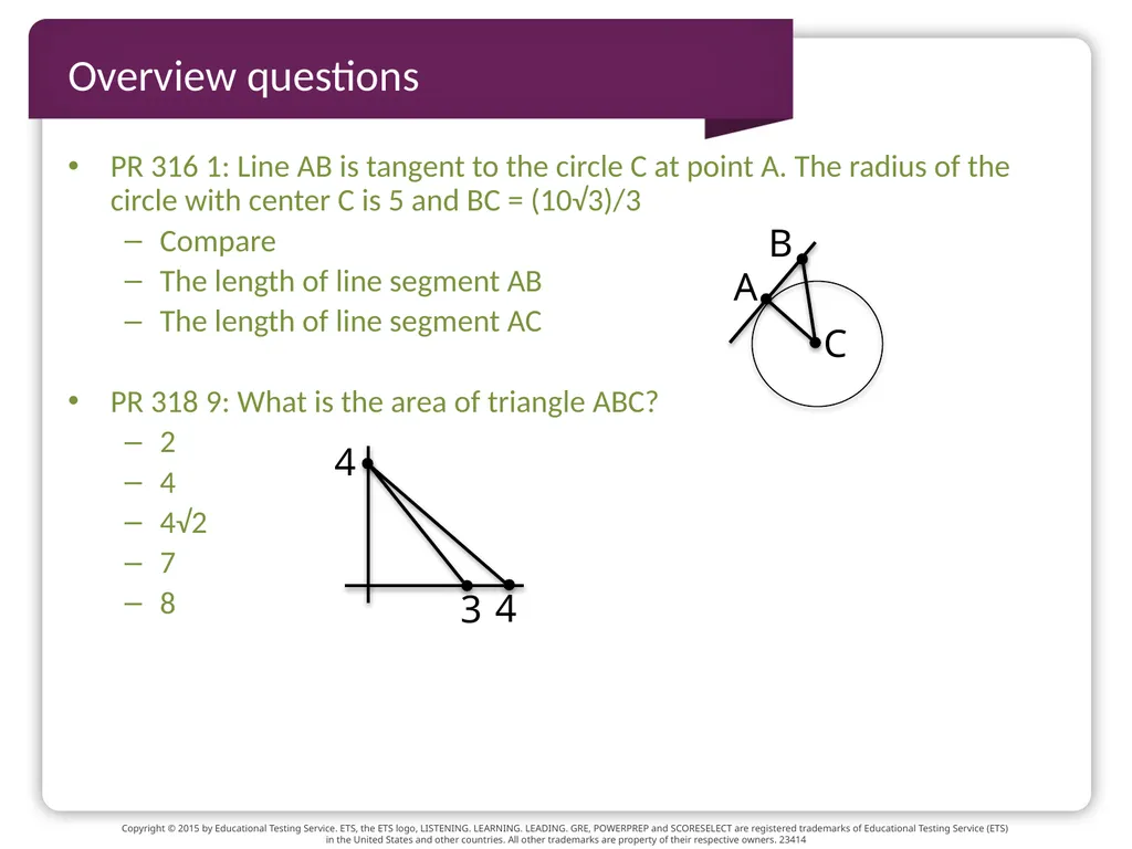 GRE TEST prep Geometry Beth Bowman, Ph.D. VSSA GRE - slide 15 of 15