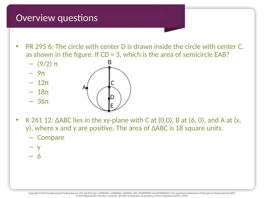 GRE TEST prep Geometry Beth Bowman, Ph.D. VSSA GRE - slide 14 of 15