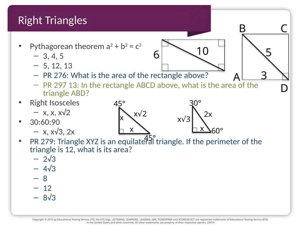 GRE TEST prep Geometry Beth Bowman, Ph.D. VSSA GRE - slide 5 of 15